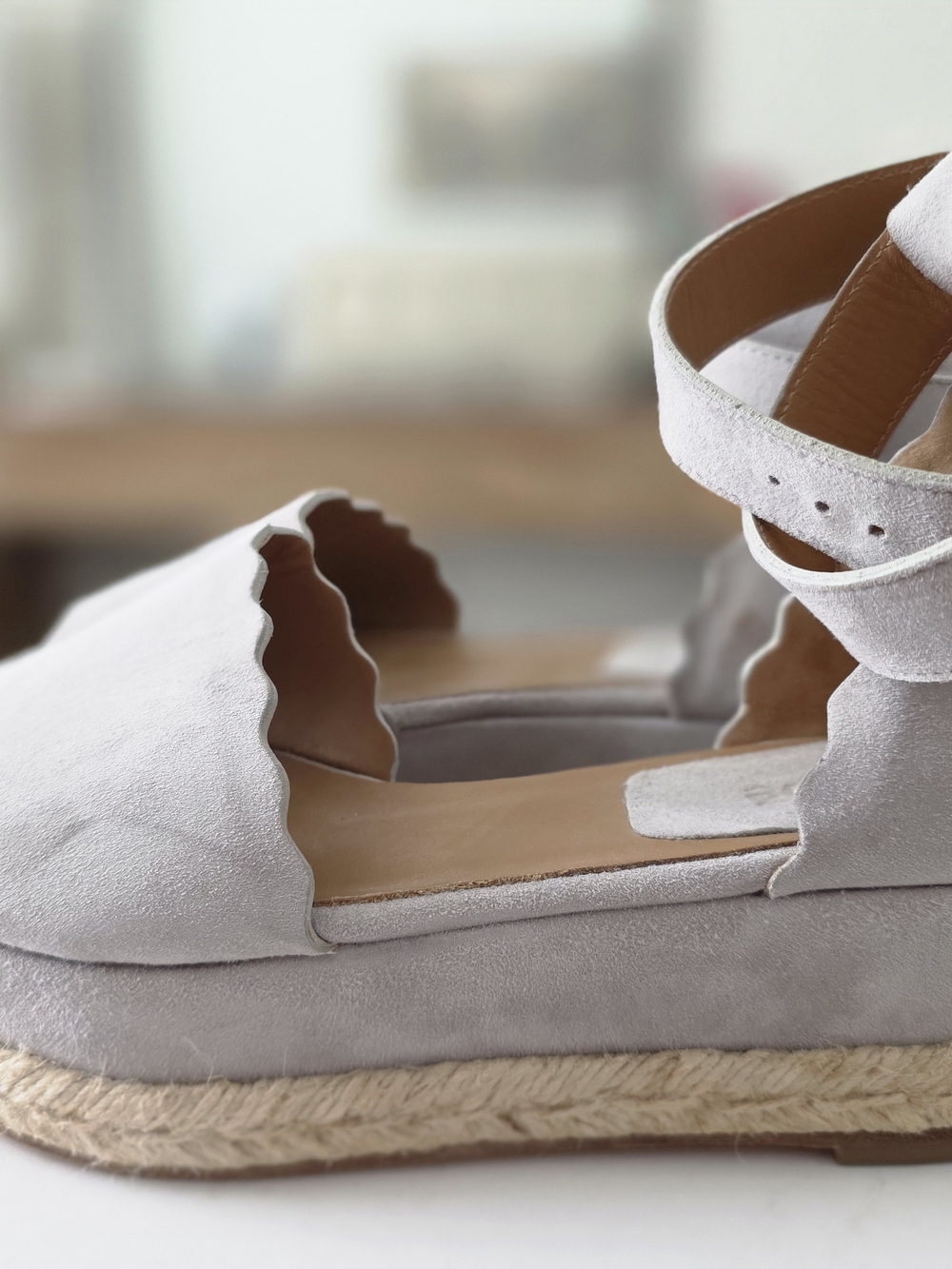 Chloe Women’s Scalloped Espadrille Wedge Sandals in Elephant Gray - Picture 11 of 11
